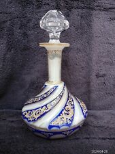 Antique Bohemian Moser Style Blue Enamel Overlay Cut Glass Scent Perfume Bottle picture