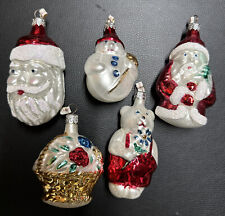 5 Vintage MERCURY GLASS CHRISTMAS ORNAMENTS Made In Poland Santa Bouquet Bear picture
