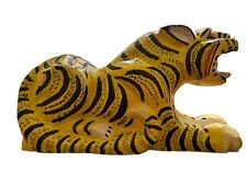 Hand Carved Wooden Tiger, Large, One Of A Kind, Yellow With Black Markings, picture