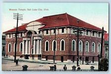 c1910's Masonic Temple Building Snowy People Street Salt Lake City Utah Postcard picture