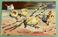 Vintage Embossed Easter Postcard~Chicks, kitty. E514 picture