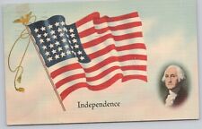 Postcard Independence, American Flag w George Washington Warshaw's Advertising picture