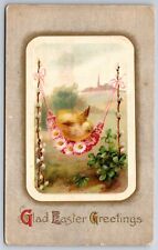 Easter Fantasy~Chick in Pink Daisy Hammock Swing~Pussy Willows~c1910 Winsch PC picture