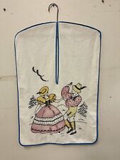 1940s Embroidered Hanging Hosiery Clothes Pin Bag Swiss Man Woman Dancing VTG picture