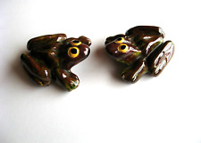 Vintage Anatomically Correct Naughty Frogs Male Female Ceramic Green Brown Glaze picture