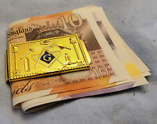 Masonic Gold Money Clip Cash Mason Old Temple Hammer British Unknown Symbols USA picture