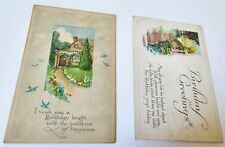 2 Antique Birthday Greetings Postcards - Houses and Gardens Gibson picture
