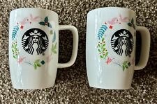 PAIR OF 2019 STARBUCKS CHRISTMAS WREATH HOLIDAY PINK DOVE 10 OZ COFFEE MUGS picture
