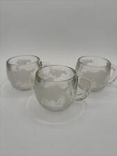 Vintage Set of 3 Nestle Etched Glass World Map Mugs picture
