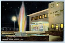 Ottumwa Iowa IA Postcard Illuminated Fountain Burlington Station c1940 Vintage picture