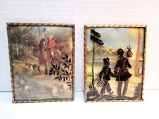 Vintage Reverse Painted Convex Curved Glass Picture Print Set 2 Peice  picture