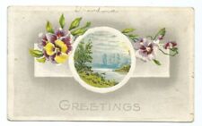 Greetings Postcard c1910 Flowers Scenic Embossed picture