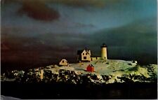 Postcard York Beach Maine Mid Winter Snow Covered Scene Nubble Lighthouse picture