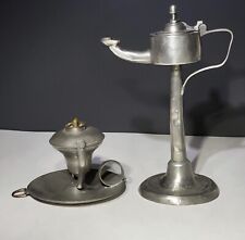 Antique Pewter Whale Oil Lamps picture