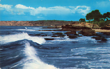 La Jolla CA California, Beautiful Rocky Coastline, Waves, Vintage Postcard picture