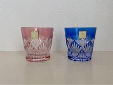 Edo Kiriko Sake Cup Kagami Crystal  Pair Sake Cup Pink Blue picture