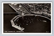Margate Kent England, Aerial Harbour & Town View, Lighthouse, Vintage Postcard picture