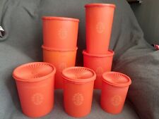 Vintage 14pc 1970s Orange Tupperware Assorted Canisters With Servaliers Lids picture