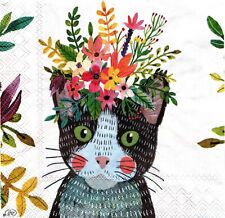 (2) Paper Beverage Napkins for Decoupage/Mixed Media - Floral Cat picture