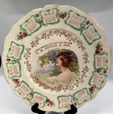 Antique 1908 Sterling China Calendar Christmas Plate for B.M. Snyder & Sons 9” picture