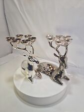 Traditions Reindeer Candle Holders Brass with Silver- Plated Finish B5 picture