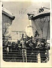 1939 Press Photo Danish Crown Prince Frederick & Princess Ingrid Wave from Ship picture