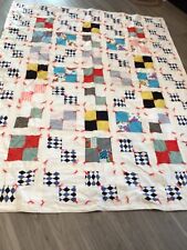 Beautiful 84x86 Antique TWO-SIDED Patchwork Quilt, Heavy Cotton Fabric picture