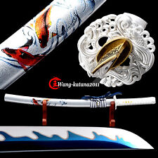 30''Koi/Silver Fish Wakizashi 1095 Steel Blue Blade Japanese Samurai Sharp Sword picture