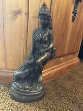 Unique Solid Brass Figure Of Goddess Statue with a Dog - Brass Lady Figurine picture