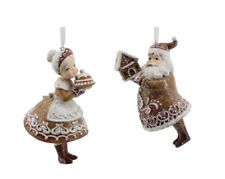 Gingerbread Lace Santa & Mrs. Claus 5” Christmas Ornament Set- Exquisite picture