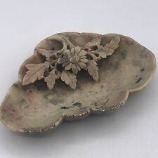 Hand Carved Vintage Floral Multi-Colored Soapstone Trinket Dish picture