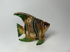 Bejeweled Enameled Animal Trinket Box/Figurine Rhinestones-Gold Angel Fish 3” picture