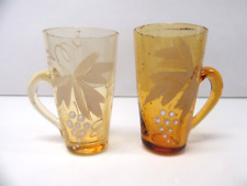 2 Victorian Period Amber w/Grapes Hand Blown & Painted Shot Glasses See Pics picture