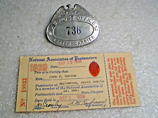 USPS History~ US Post Office Letter Carrier  Badge +Postmaster Certificate 1938 picture