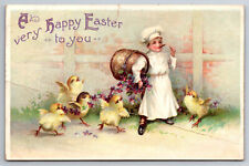 Vintage Postcard Easter Chicks Little Boy Chef Smoking Cigar c1911 Divided Back picture