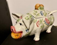 Majolica Pig w/Apples Soup Tureen & Ladle made in Italy marked 325/71 picture
