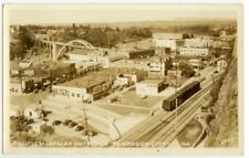 c1930s Oregon City town overview Real Photo gas station railroad Rainier Beer ad picture