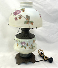 ANTIQUE HAND PAINTED PARLOR HURRICANE LAMP FLOWER picture