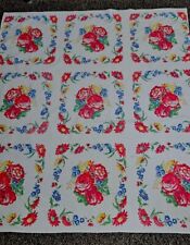 PRISTINE Vintage Blue, Red, Yellow Floral Tablecloth Mid Century 57 x 55  picture