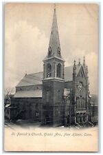 c1905's St. Patrick's Church Grand Avenue Building Tower New Haven CT Postcard picture