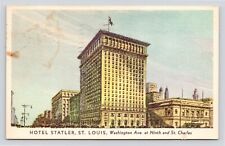 Hotel Statler St Louis Missouri Street View Cars Trolleys VTG c1952 Postcard picture