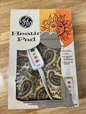 Vtg GE Heating Pad Yellow Orange Paisley Retro Floral MCM Tested Works W/Box picture