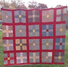Hand Stiched Patchwork 1930's  40's Home Made Quilt, Squares & Crosses, Knotted picture