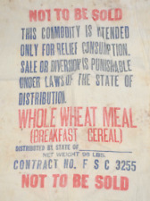 1930s Flour Sack Federal Surplus Commodities Commission Vtg Cereal Full Feed Bag picture