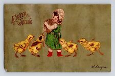 Vintage Postcard Easter Greetings Girl Chicks W Langer A Sala Embossed picture