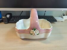 Teleflora Basket Vintage Ceramic ~ Pink & White Glaze Gold Trim Porcelain Roses picture