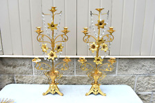 Pair of Older French Floral 5 Light Church Candelabra, Candlesticks (CU346) picture