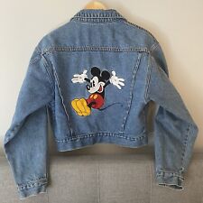 Vintage Disney Store Denim Jean Jacket Cropped Embroidered Mickey Mouse Large picture
