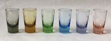 Vintage Set of Six Cordial Shot Glasses Etched Multicolor Barware Mid Century picture
