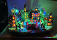 15-1/2” Animated MUSICAL LIGHTED Victorian Ice Skating Church Christmas Village picture